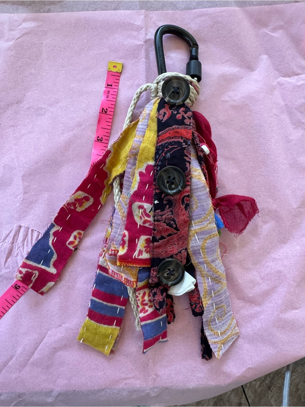 Boho Fabric Tassel Keychain/Charm with Buttons - Red, Yellow, Blue